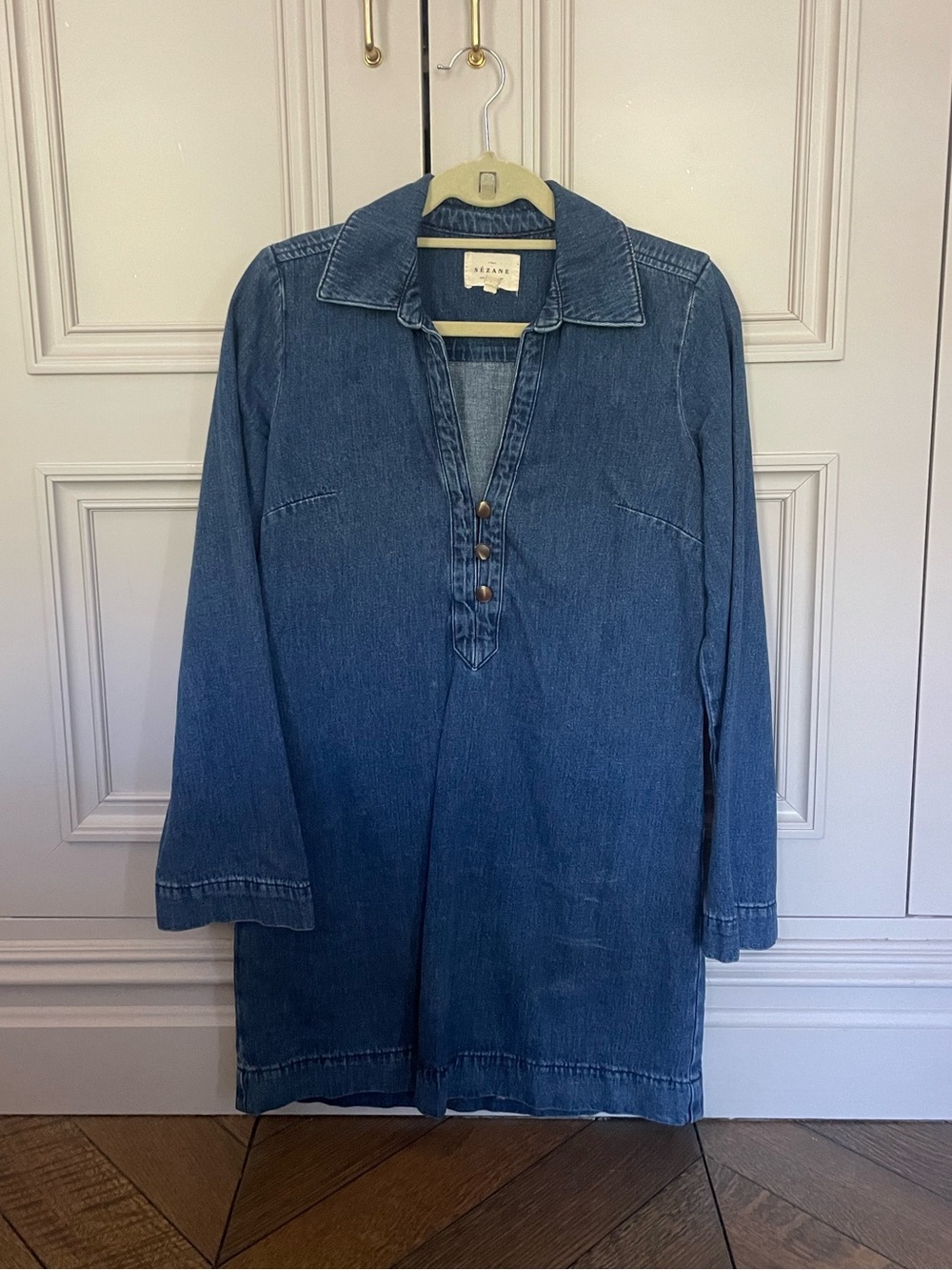 Sezane pop over denim dress short size 36